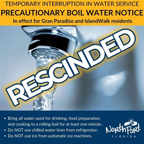 Boil water notice rescinded for Gran Paradiso, Island Walk - North Port, FL