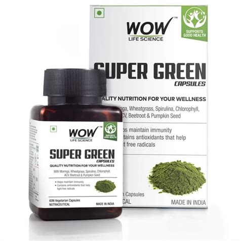 Super Green Capsules - with Moringa, Wheatgrass, Spirulina, ACV ...