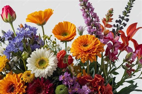 Bright mixed flower bouquet against a white backdrop | Premium AI ...