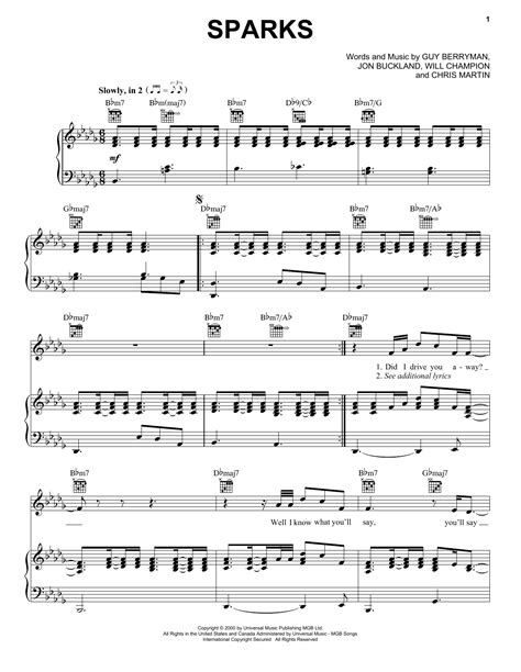 Sparks by Coldplay Sheet Music for Piano, Vocal & Guitar Chords (Right ...