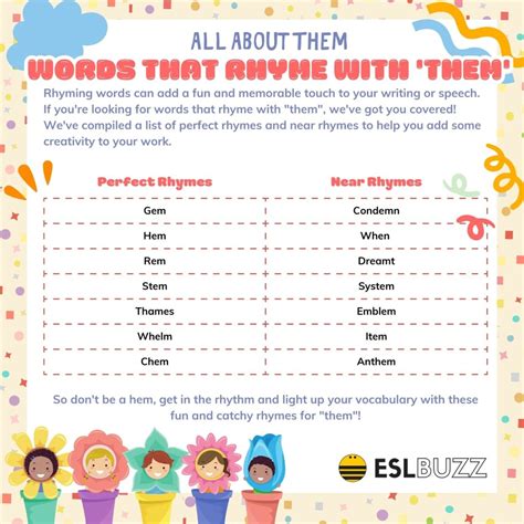 Words that Rhyme with Them to Master English Rhyming - ESLBUZZ