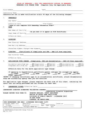Nebraska CLIA Change Form - Blank Fillable Template | Fill Out, Print ...