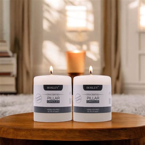 Buy HOSLEY Set of 2 Unscented Pillar Candles from Hosley at just INR 800.0