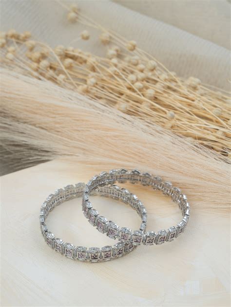White Color Silver Plated Faux Diamond Bangles – Studio Gulabi