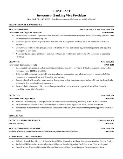 Investment Banking Vice President Resume Examples for 2026 | Resume Worded
