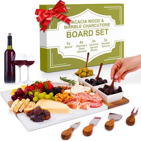Amazon.com: Marble and Acacia Wood Charcuterie Board Set - 11 Piece ...
