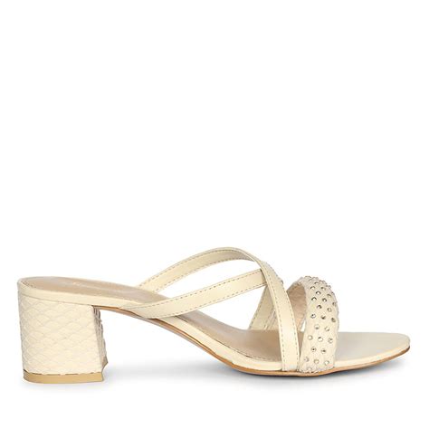 Buy Women's Alessia Embellished Off White Vegan Leather Block Heels ...