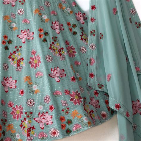 Pastal Green color Multi Thread Sequence Embroidery work Designer Wedd ...