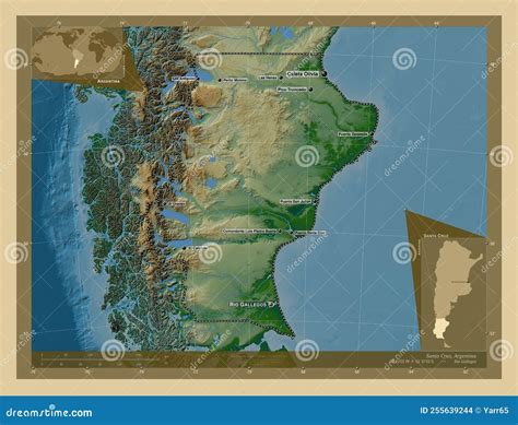 Santa Cruz, Argentina. Physical. Labelled Points of Cities Stock Photo ...