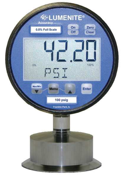 Lumenite Digital Sanitary Pressure Gauge with Transmitter, 0 to 100 psi ...