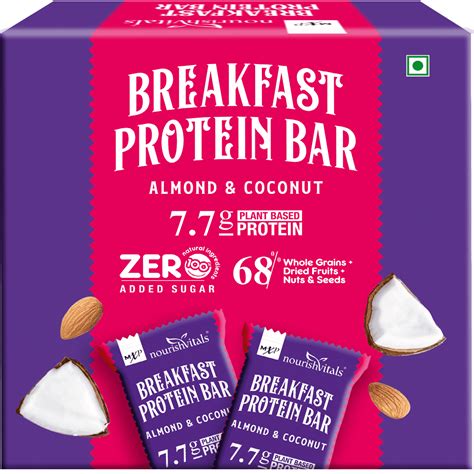 NourishVitals Almond & Coconut Breakfast Protein Bar, 275g – MuscleXP