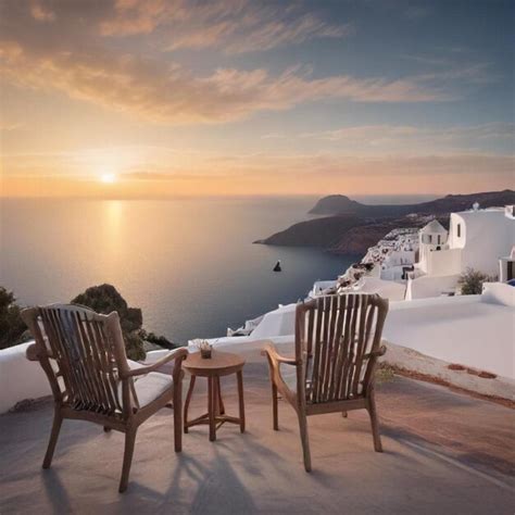 Two chairs and a table are on a terrace overlooking the ocean | Premium ...