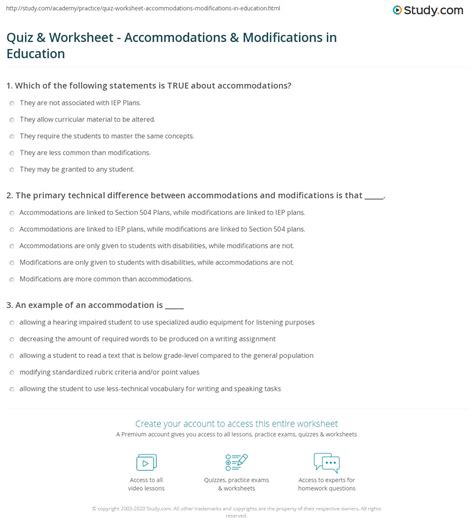 Quiz & Worksheet - Accommodations & Modifications in Education | Study.com