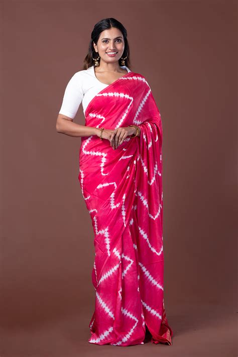 Modal Silk Lehariya Pink Tie Dye Saree – Byhand