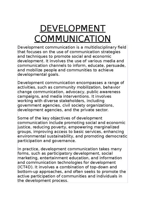 Development Communication - DEVELOPMENT COMMUNICATION Development ...