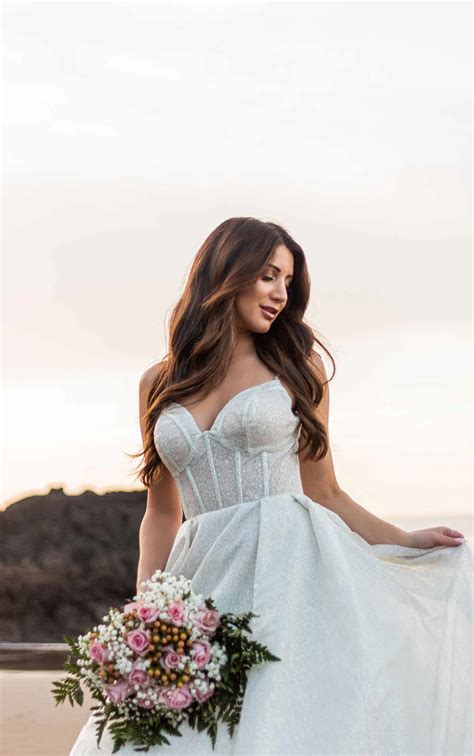 Glitter Wedding Dress with Sheer Corset Bodice - Essense of Australia Wedding Dresses