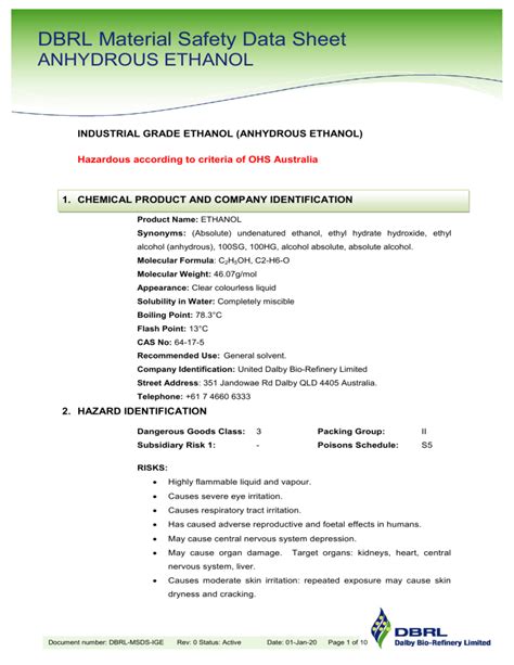 Anhydrous Ethanol MSDS: Safety & Handling Guide