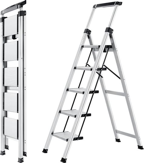 XinSunho Step Ladder 5 Step, Aluminum Folding Step Stool with ...
