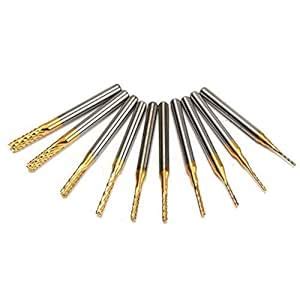 VISHWASAI Titanium Coated End Mill Cutter Milling Cutter 10pcs 0.8-3mm ...
