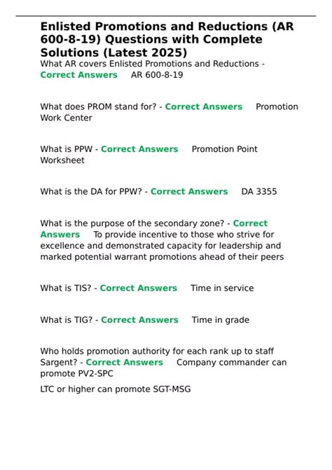 Enlisted Promotions and Reductions (AR 600-8-19) Questions with ...