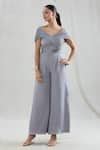 Buy Grey Crepe Embroidered Beads Scoop Neck Gala Draped Jumpsuit For ...