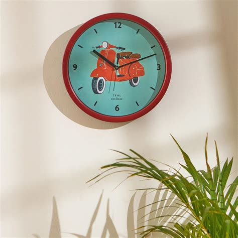 Buy TEAL BY CHUMBAK Scooting Around Analog Wall Clock | 11 inch | Home ...