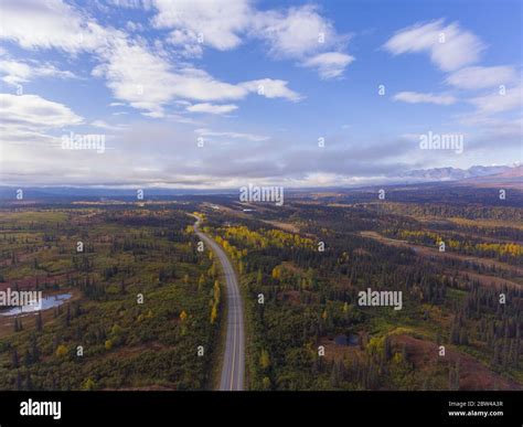 Denali and Alaska Range mountains and Alaska Route 3 aka George Parks ...