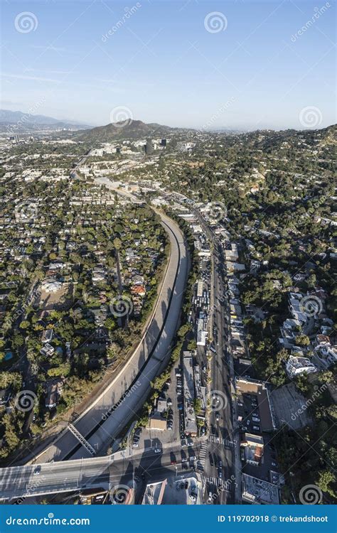 Los Angeles River and Ventura Blvd Vertical Aerial Editorial Stock ...