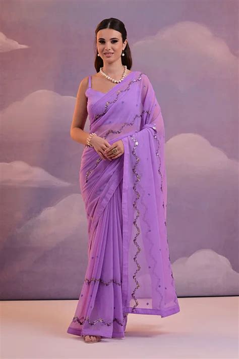 Designer Purple Georgette Saree with 4-Sequin Embroidery ...