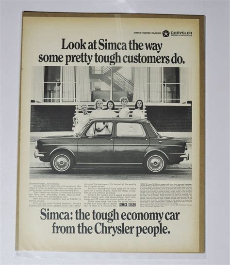 Large Car Ad 1960's Simca (motor Company Classic Old Photo Advertisement Parts Print Brochure ...
