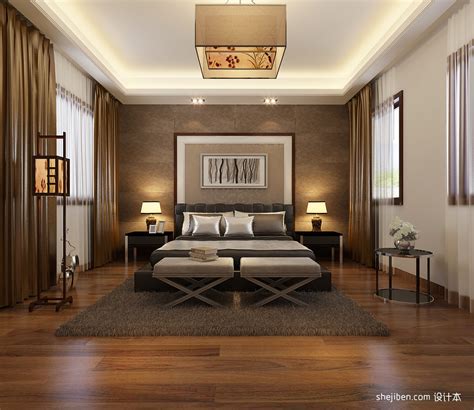 中式卧室樱桃木地板效果图 – 设计本装修效果图