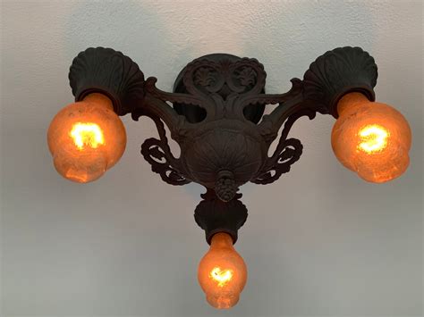 Antique Semi Flush Mount Ceiling Light Fixture, 1910's Heavy Cast Iron ...