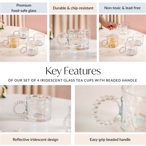 Set Of 4 Iridescent Glass Tea Cups With Beaded Handle 325ml Online ...