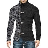 Men's Cardigan Sweater Ribbed Knit Cropped Knitted Standing Collar Warm ...