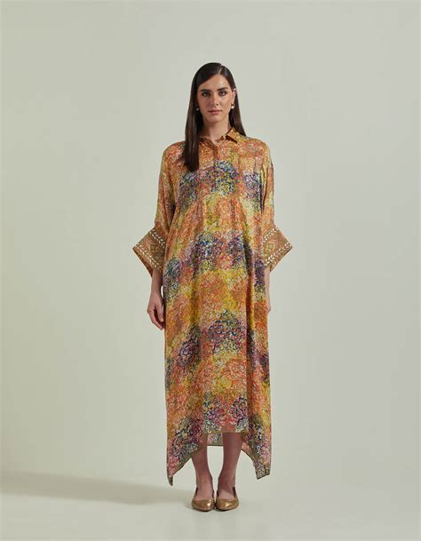 Hand Block Printed Multi Colour Kaftan Dress – KavitaBhartia