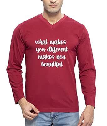 Clifton Men's Printed Full Sleeve V-Neck T-Shirt-Maroon -Makes You ...