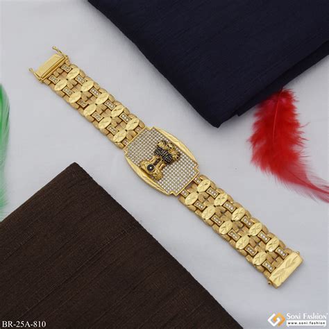 Indian Mudra in Royal Rectangle With Rhodium Plated Golden Diamond Bra ...