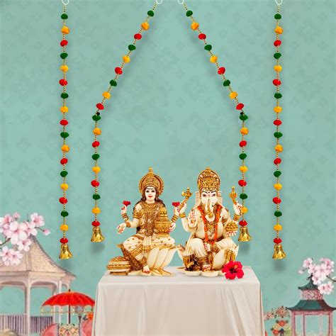 Party Propz Multicolor Pom Pom Hangings for Decoration with Golden Bell ...