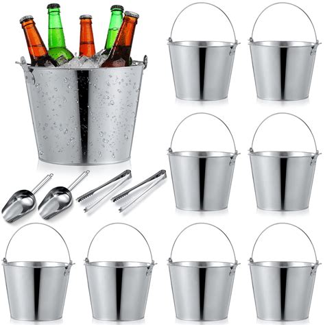 Galvanized Bucket Metal Beer Bucket Silver Tin Large Metal Pail Steel ...