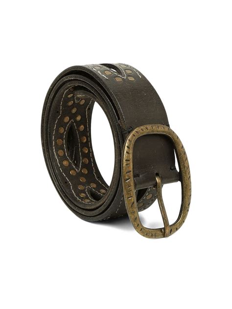 Black Laser with Studded Leather Belt For Women By Art N Vintage