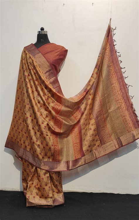 Pure Desi Tussar Block Printed Sarees Collection