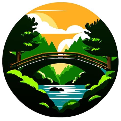 Pont de pierre sur la rivière dans la forêt illustration vectorielle en ...