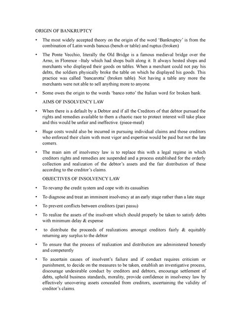 Origin OF Bankruptcy - ORIGIN OF BANKRUPTCY The most widely accepted ...