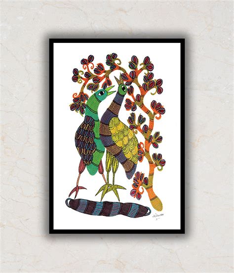 Peacocks Gond Art Painting For Home Wall Art Decor – TheBimba.in