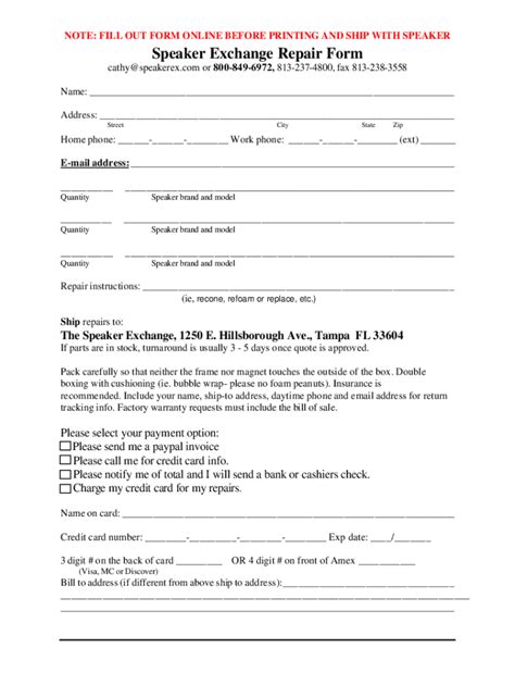 Speaker Exchange Repair Form - Fill Out, Sign & Share Online | pdfFiller