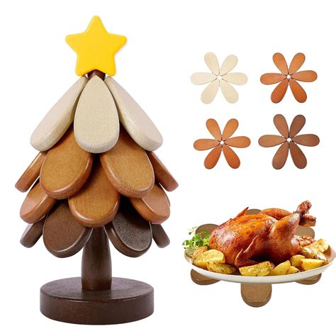 Buy Tree Trivet for Hot Dishes, Artisanal Wooden Tree Coasters with ...