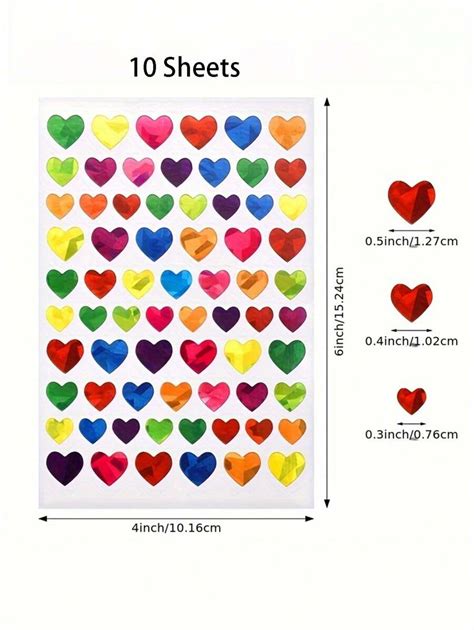 10 Sheets Heart Stickers - Paper Labels With Shimmery Finish, Single ...