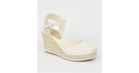 Off White Canvas Beaded Espadrille Wedges | New Look