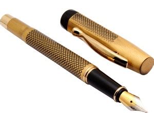 Ledos Success Brushed Gold Pocket Size Engraved Design Fountain Pen ...