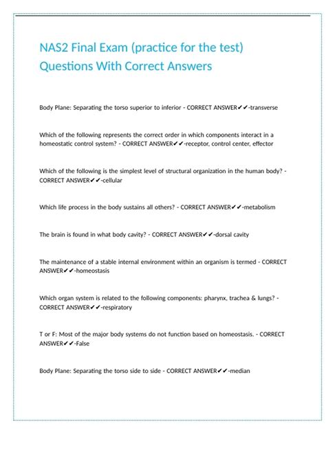 NAS2 Final Exam (practice for the test) Questions With Correct Answers ...